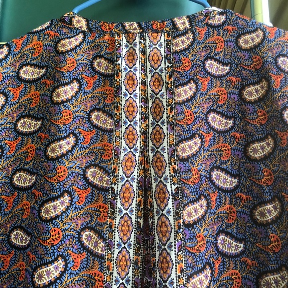 Anthropolog Fig and flower multicolor Women’s  semi Sheer tunic Sz L - Picture 6 of 10